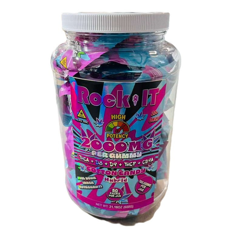 ROCK-IT GUMMIES 100,000MG | 2000MG PER PACK | THCA-DELTA9-DELTA8-THCP-HHC| COTTON CANDY (HYBRID)