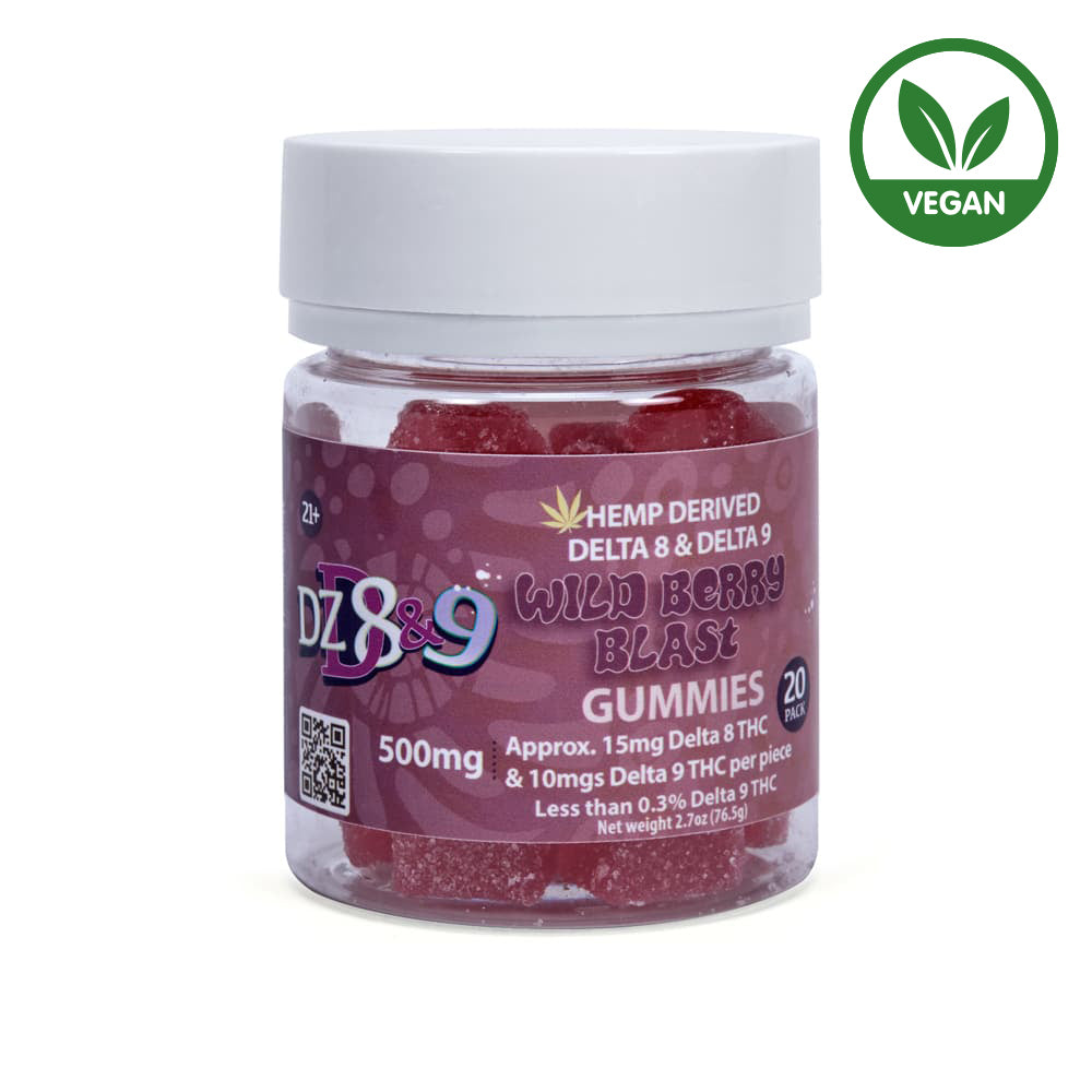 DZD8&9 HEMP DERIVED DELTA 8 & DELTA 9 THC 500MG GUMMIES 20CT | WILD BERRY BLAST