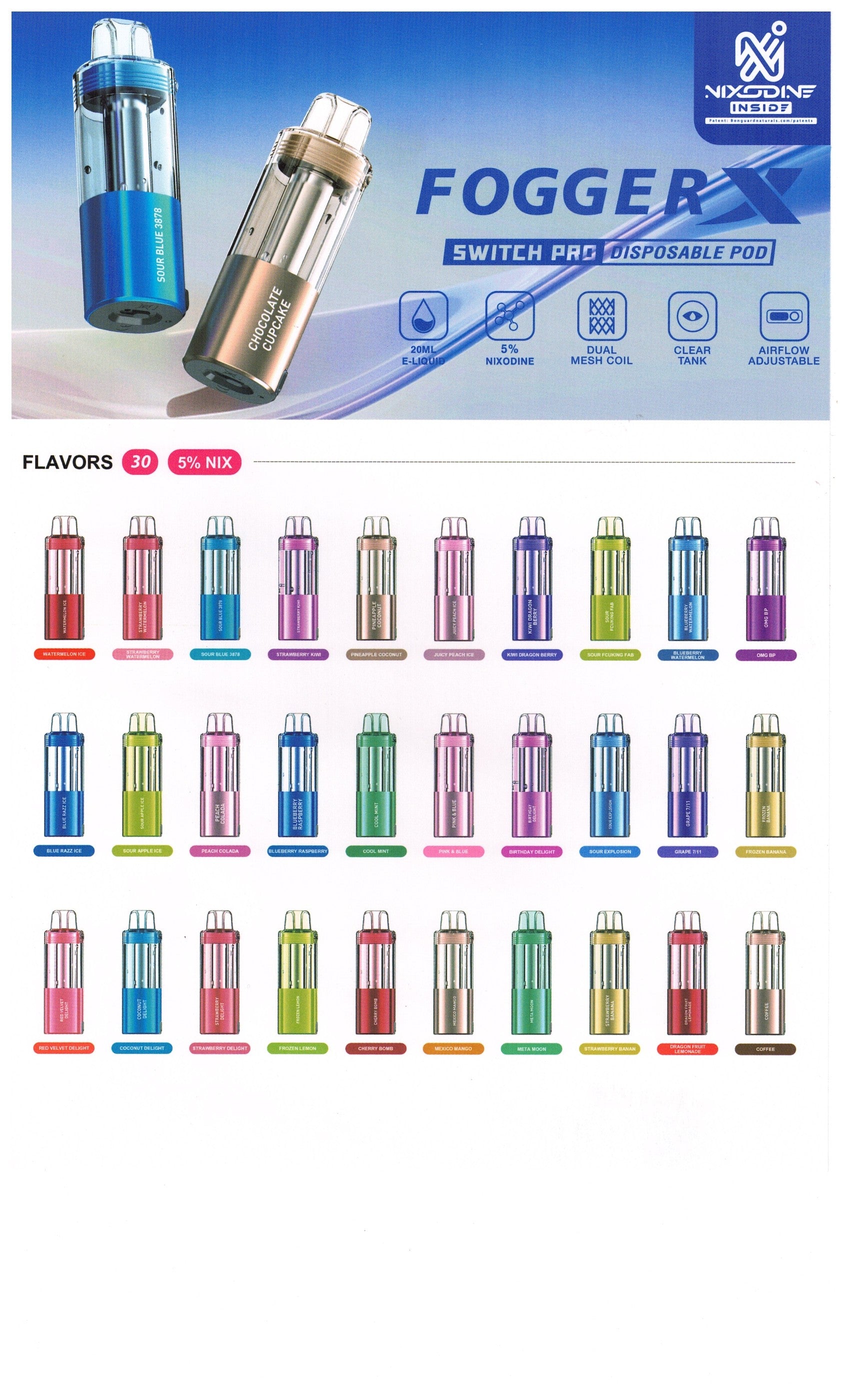 FOGGER X 40K PUFFS DISPOSABLE KIT NIXODINE | 5CT | BLUE RAZZ ICE