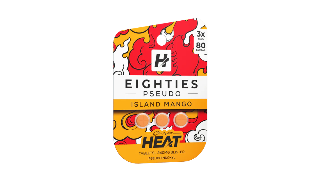 STRAIGHT HEAT EIGHTIES PSEUDO 80MG PER TABLET 3PK | ISLAND MANGO