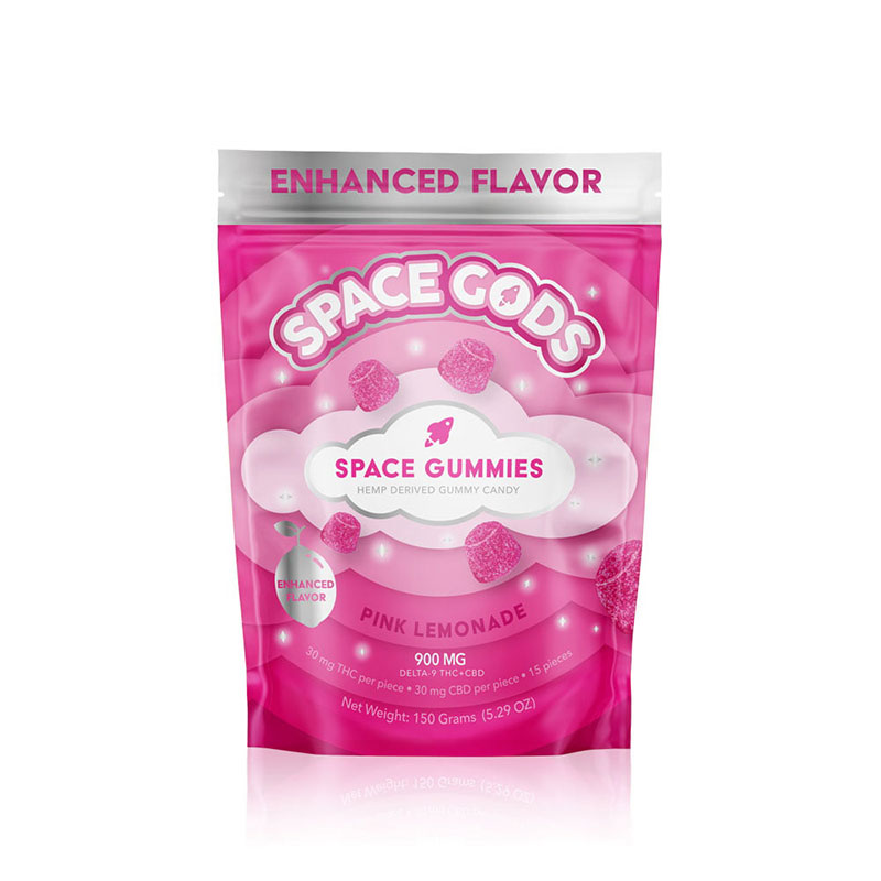 SPACE GODS | SPACE GUMMIES | ENHANCED FLAVOR | 900MG DELTA-9+CBD | 15 GUMMY PER PACK | 5CT BOX | PINK LEMONADE