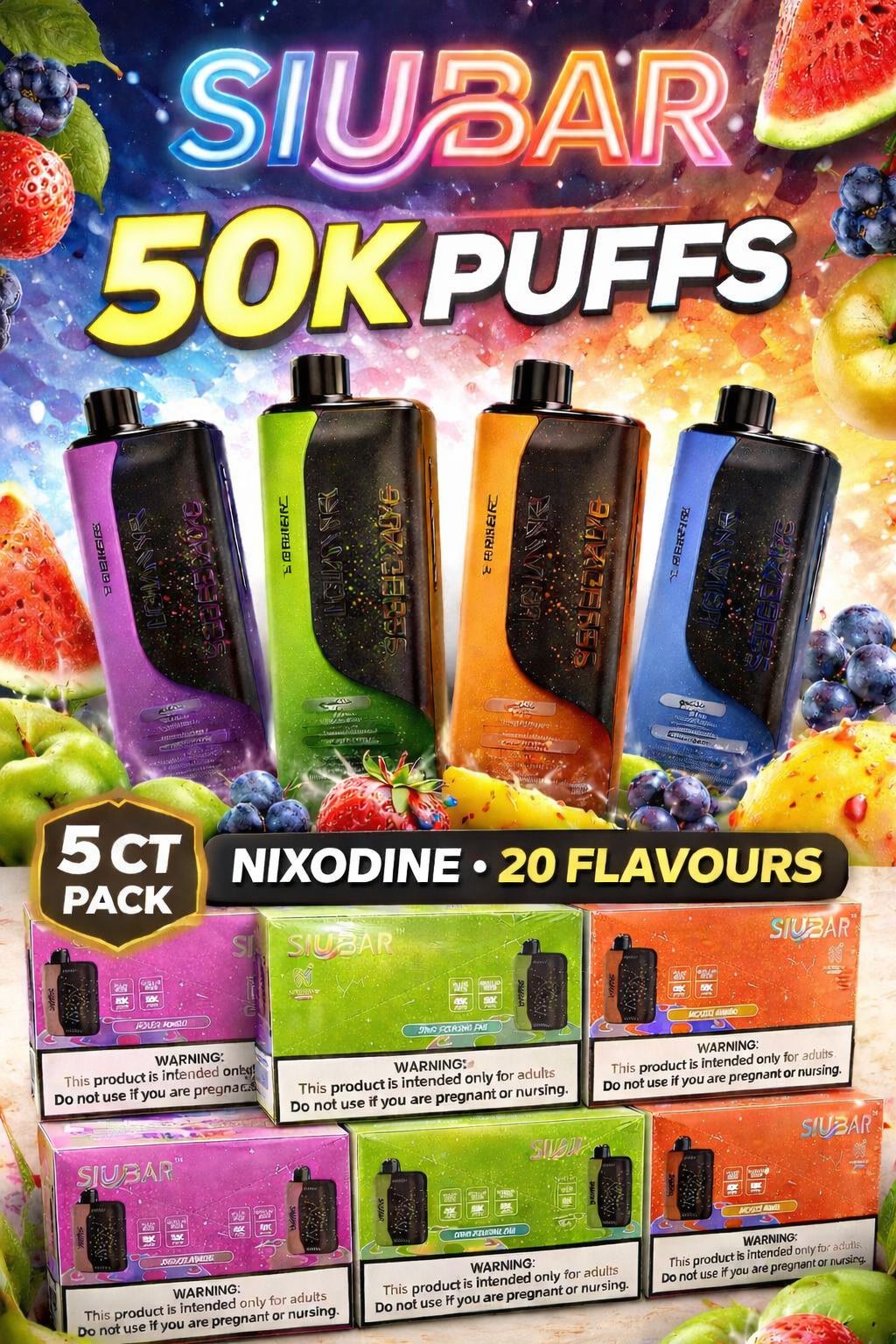 SIUBAR 50K PUFFS NIXODINE DISPOSABLE | 5CT | ORANGE JAM