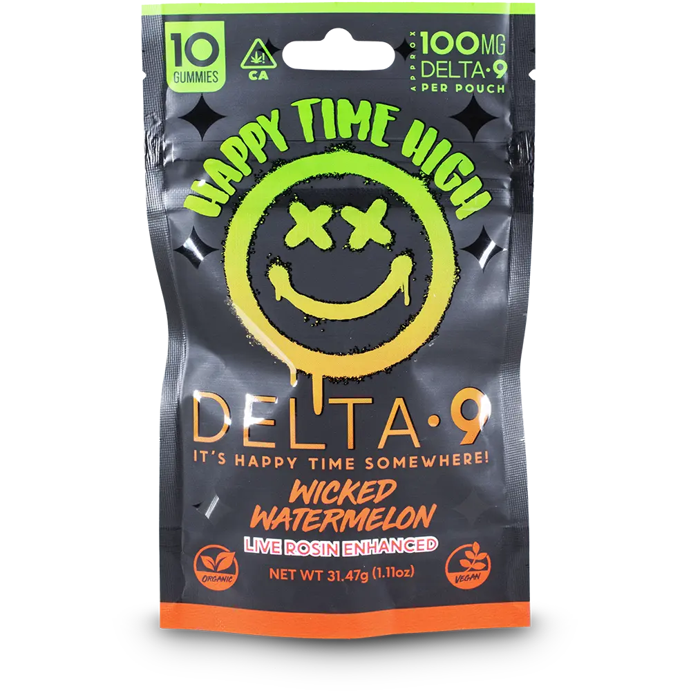 HAPPY TIME HIGH 100MG DELTA 9-THC LIVE ROSIN ENHANCED GUMMIES | 10CT BAG| WICKED WATERMELON