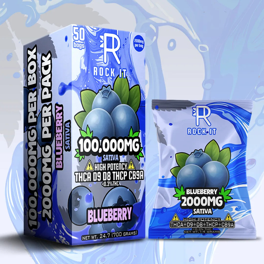 ROCK-IT GUMMIES 100,000MG | 2000MG PER BAG | THCA-DELTA9-DELTA8-THCP-CB9A  | BLUEBERRY (SATIVA)