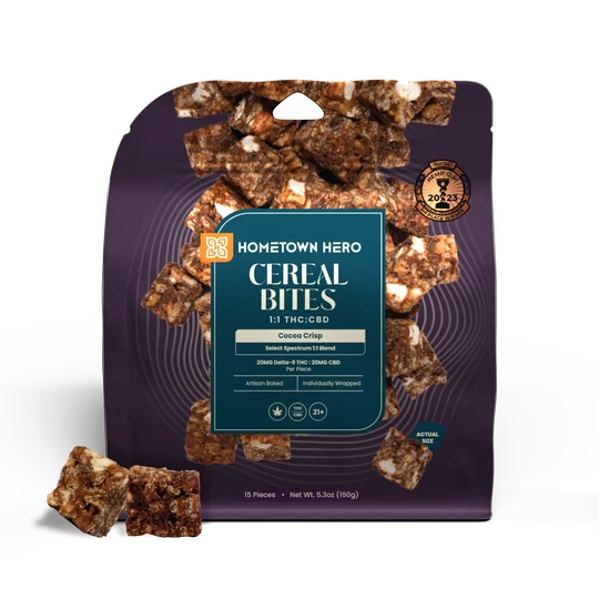 HOMETOWN HERO- CEREAL BITES 20MG DELTA-9 THC-CBD GUMMIE | 15CT | COCOA CRISP