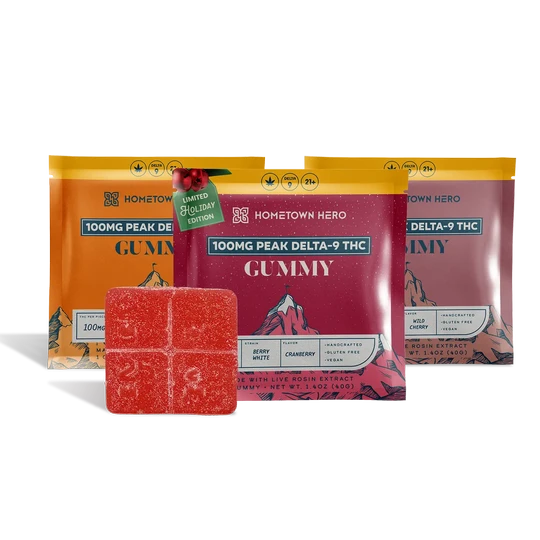 HOMETOWN HERO- PEAK 100MG DELTA-9 THC GUMMIE | 1CT | CRANBERRY - BERRY WHITE