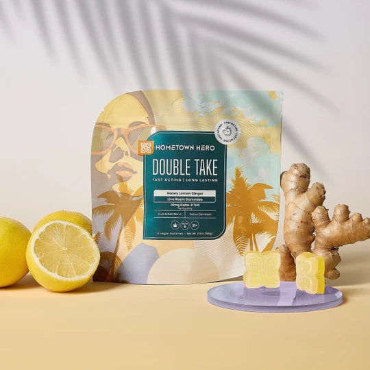 HOMETOWN HERO- DOUBLE TAKE 20MG DELTA-9 THC BLEND LIVE ROSIN GUMMIES | 10CT | HONEY GINGER (SATIVA)