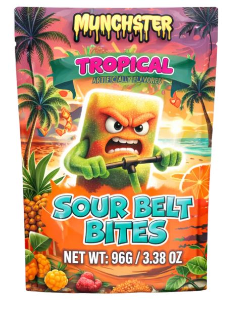 MUNCHSTER 3.38OZ SOUR BELT BITES CANDY | 1CT | TROPICAL