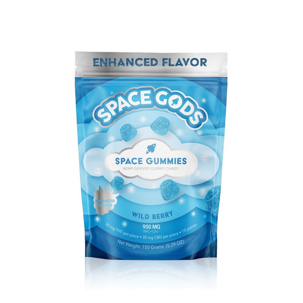 SPACE GODS | SPACE GUMMIES | ENHANCED FLAVOR | 900MG DELTA-9+CBD | 15 GUMMY PER PACK | 5CT BOX | WILD BERRY