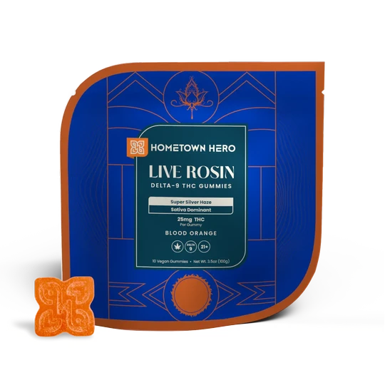 HOMETOWN HERO- LIVE ROSIN 25MG CANNA CLASSIC DELTA-9 THC GUMMIES | 10CT | SUPER SILVER HAZE - BLOOD ORANGE (SATIVA)
