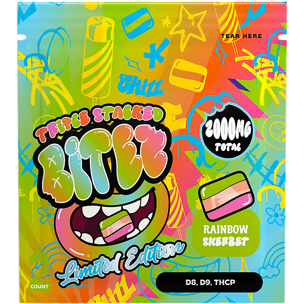 BITEZ OCHO GUMMY D9+THCA+THCA-B+THCP | 2000MG PER BAG | RAINBOW SHERBET- 1CT